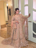 KANZARA Rukhsar rose gold bridal lehenga with pearl and sequin work and long train