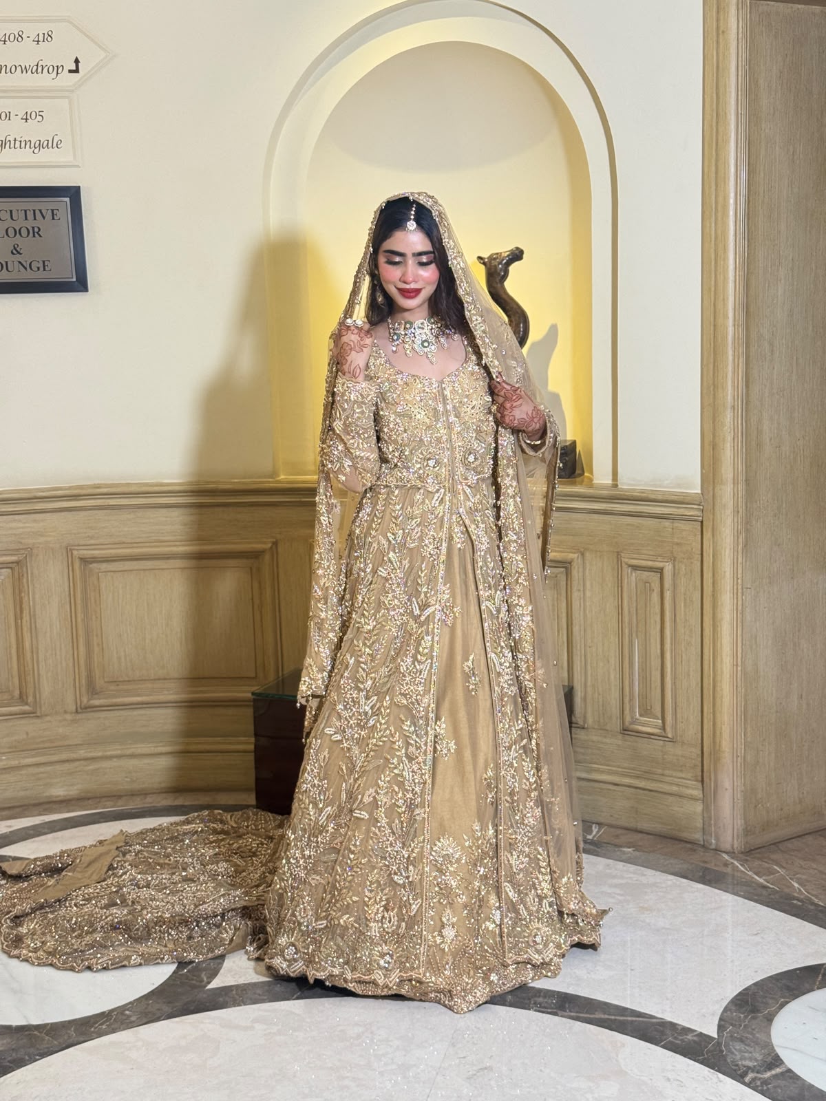 KANZARA Sehrish champagne gold bridal gown with pearl and crystal hand work